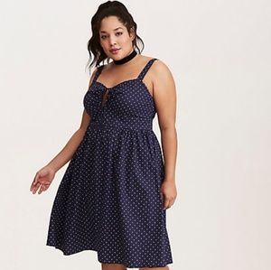 Retro Chic Polka Dot Tie Front Poplin Swing Dress